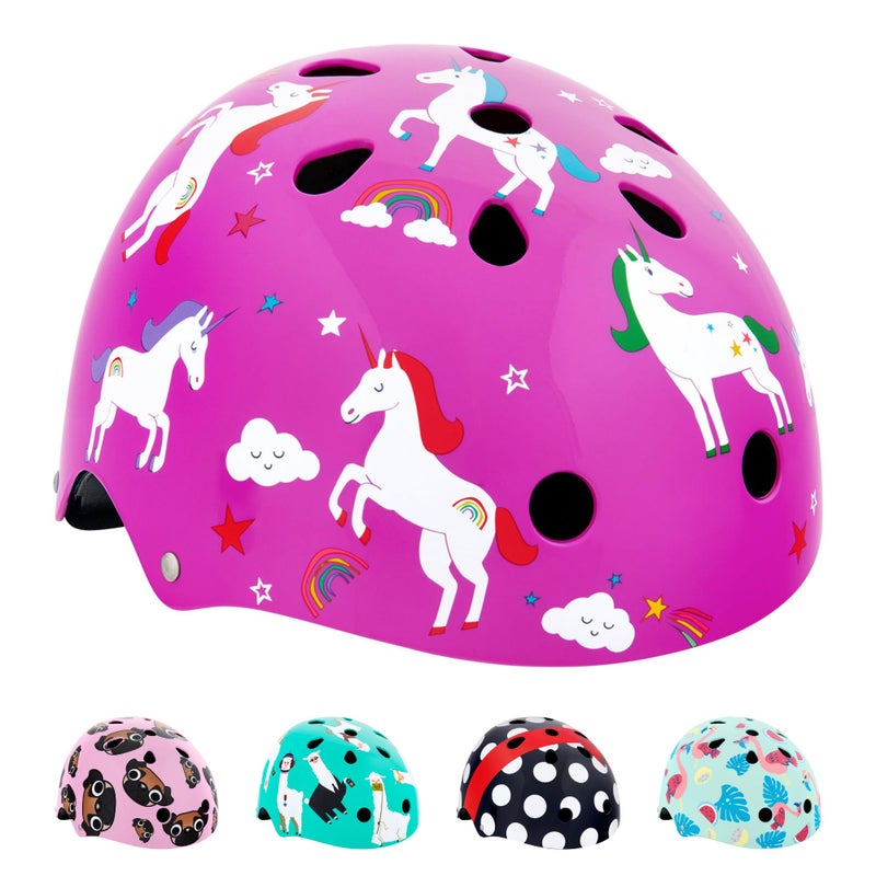 Hornit Mini Lids Kids Helmet. Fully-Adjustable Multi-Sport Hard Shell Helmet with Rear Safety Light, Medium, Unicorn - Image 1